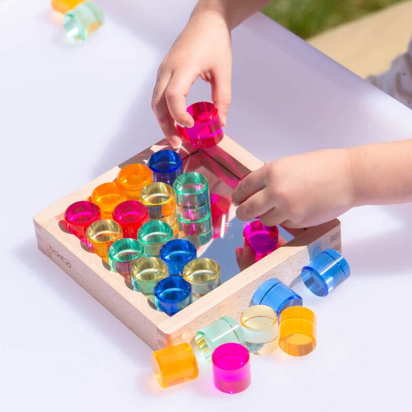 Tickit, spiegelblad met 25 acryl cillinderblokken
