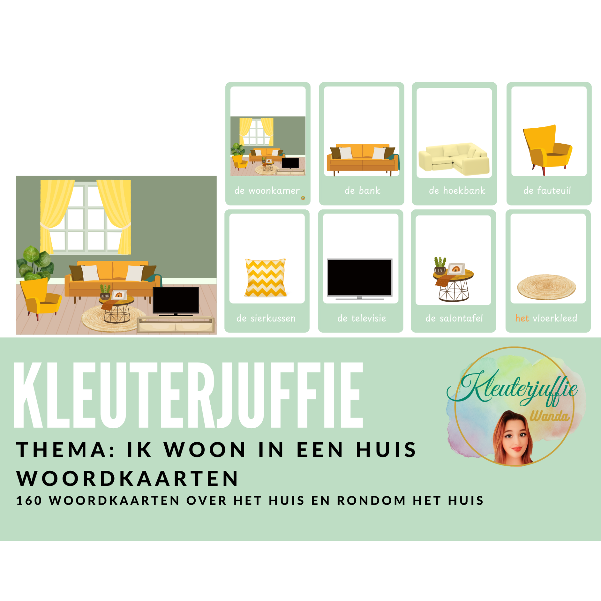 Thema ik woon in een huis, woordkaarten