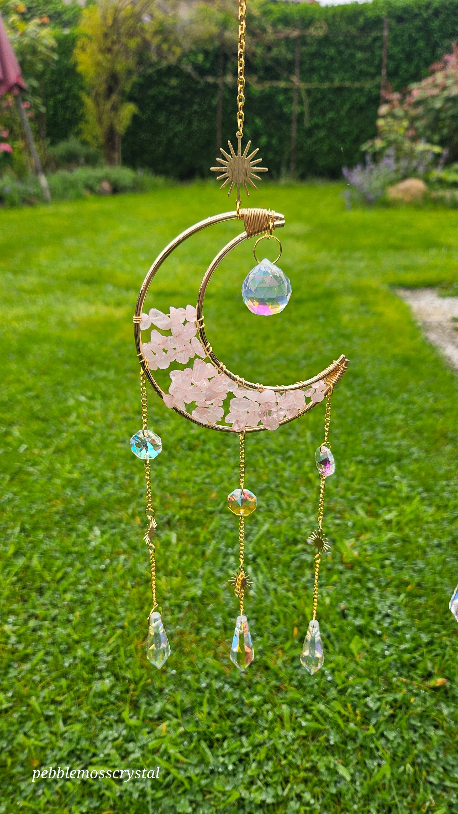 Suncatcher Halbmond Rosenquarz