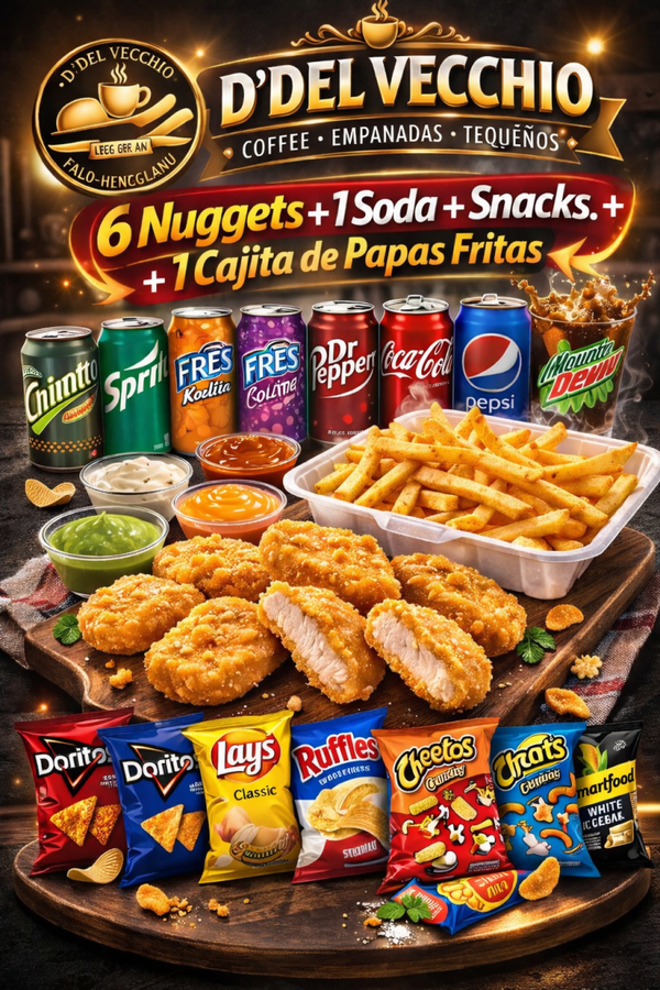 Combo # 10.6   /  6  Nuggets de Pollo + 1 Refresco + 1  Snack + 1  cajita de  Papas Fritas.