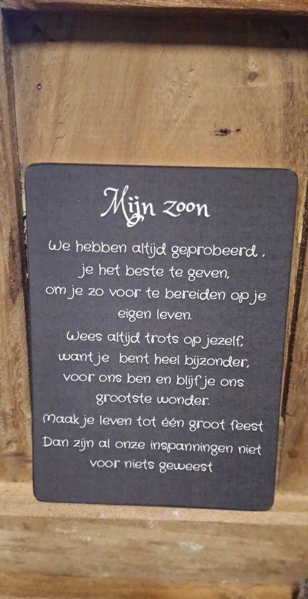Tekst bordje mijn zoon