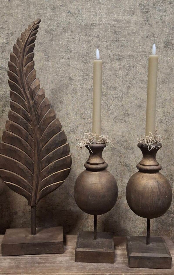 Kandelaar met led kaars taupe