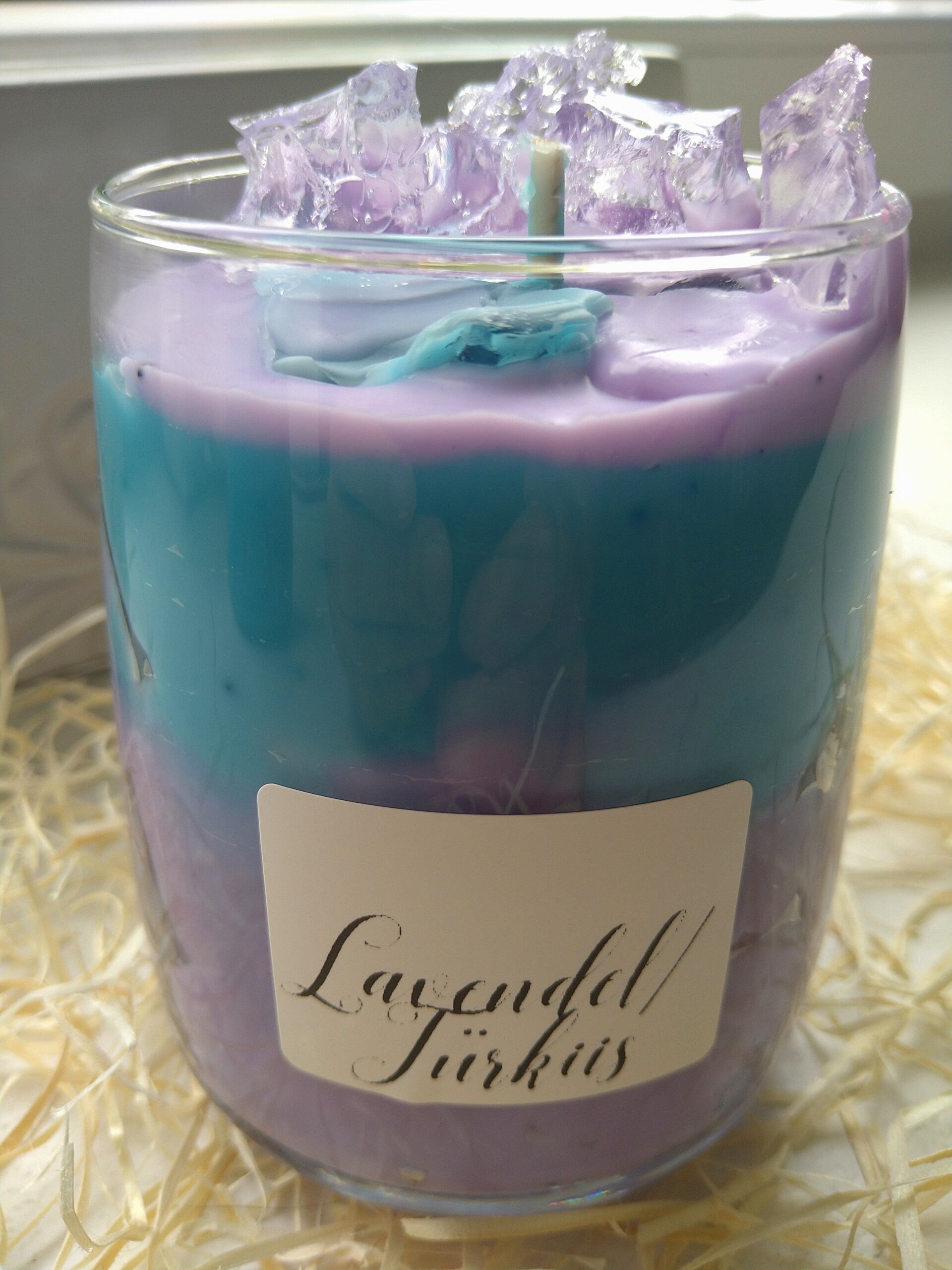 Käsitöö küünal "Lavendel/Türkiis"