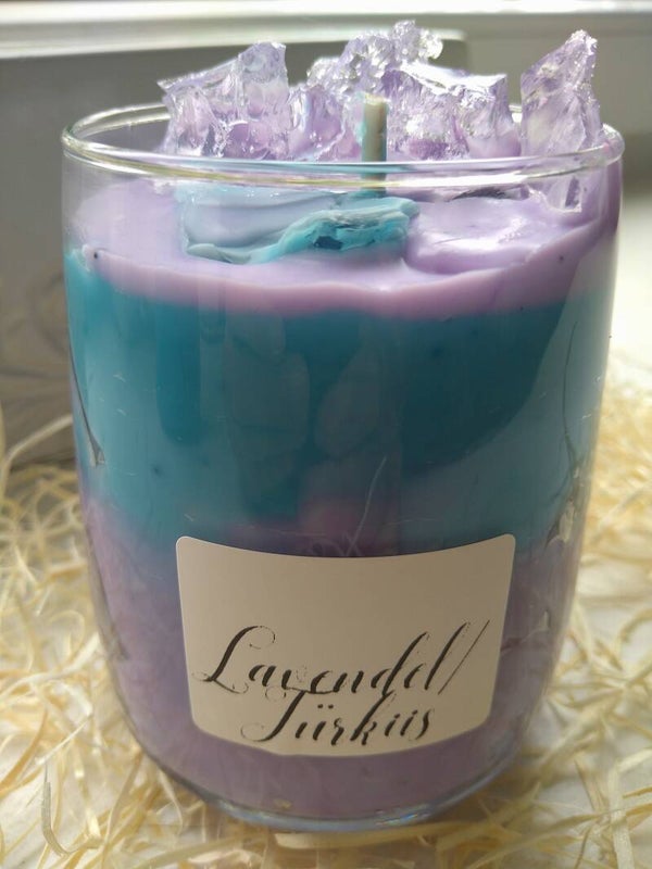 Käsitöö küünal "Lavendel/Türkiis"