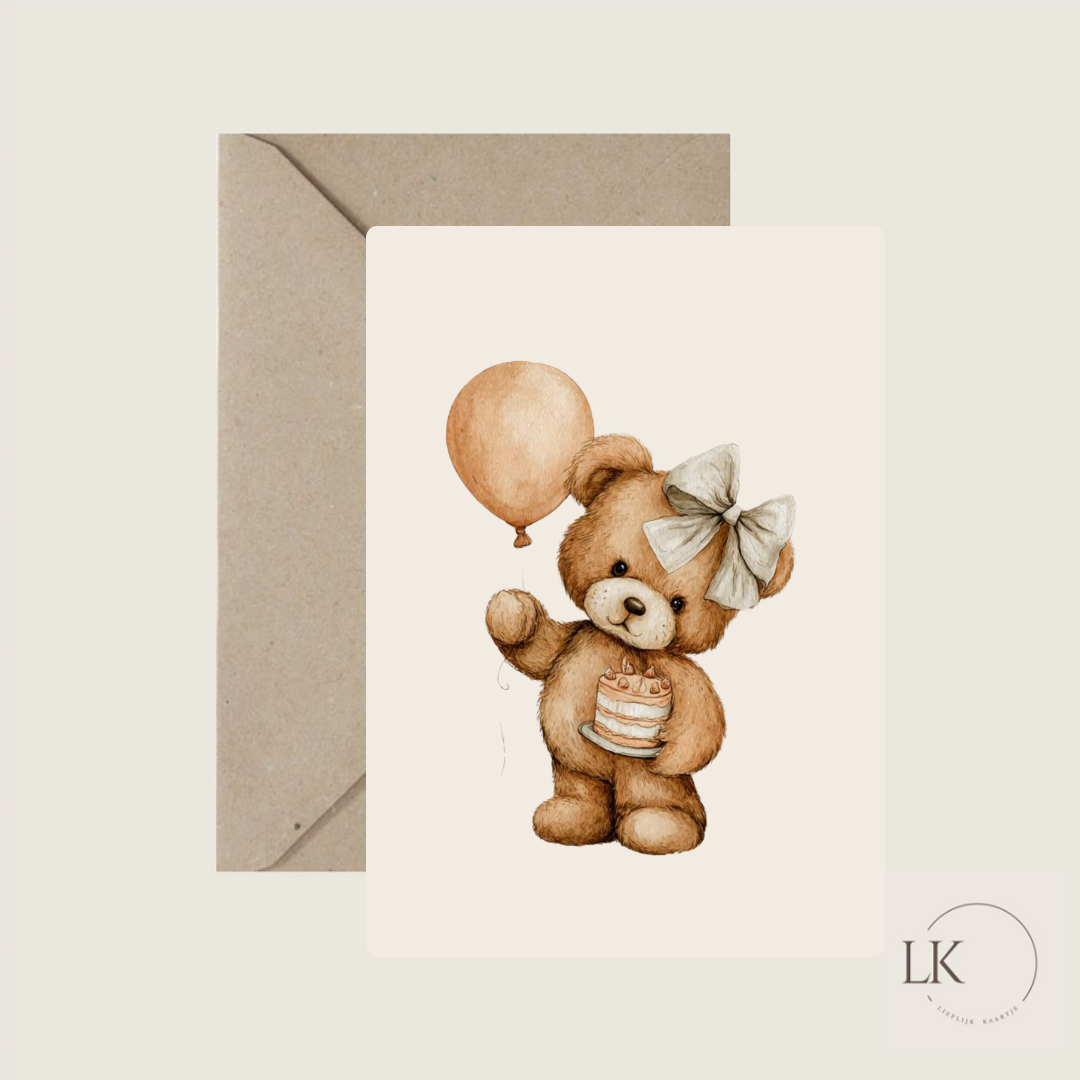 Wenskaart “beer met strik”