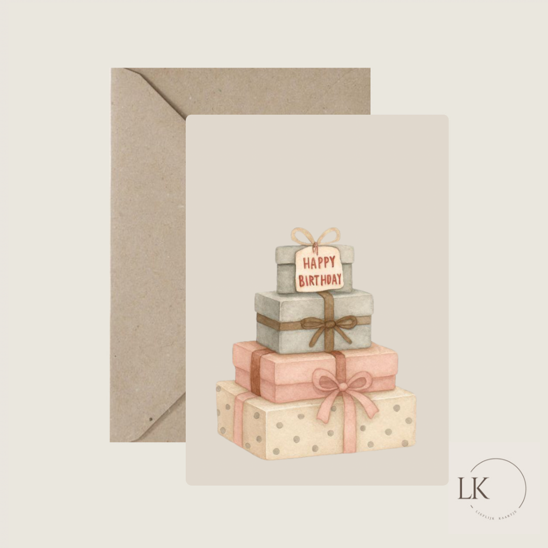 Wenskaart “stapel cadeaus”