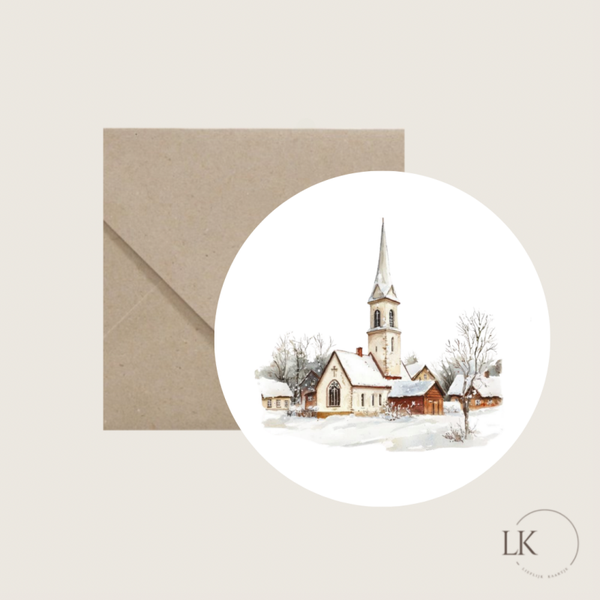 Kerstkaart rond “kerk”