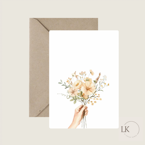 Wenskaart 'hand met bloemen'