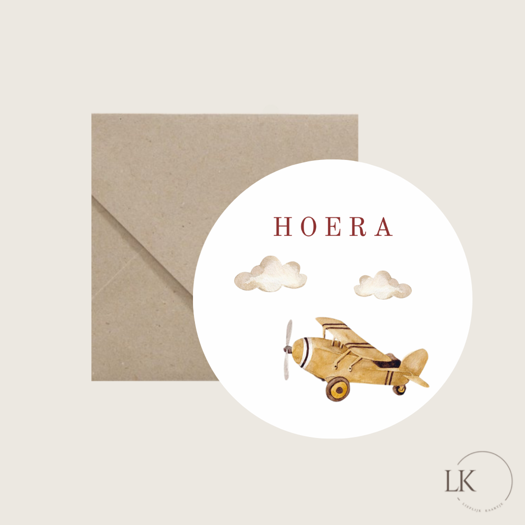 Ronde wenskaart “vliegtuig”