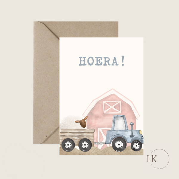 Wenskaart “Hoera Boerderij”