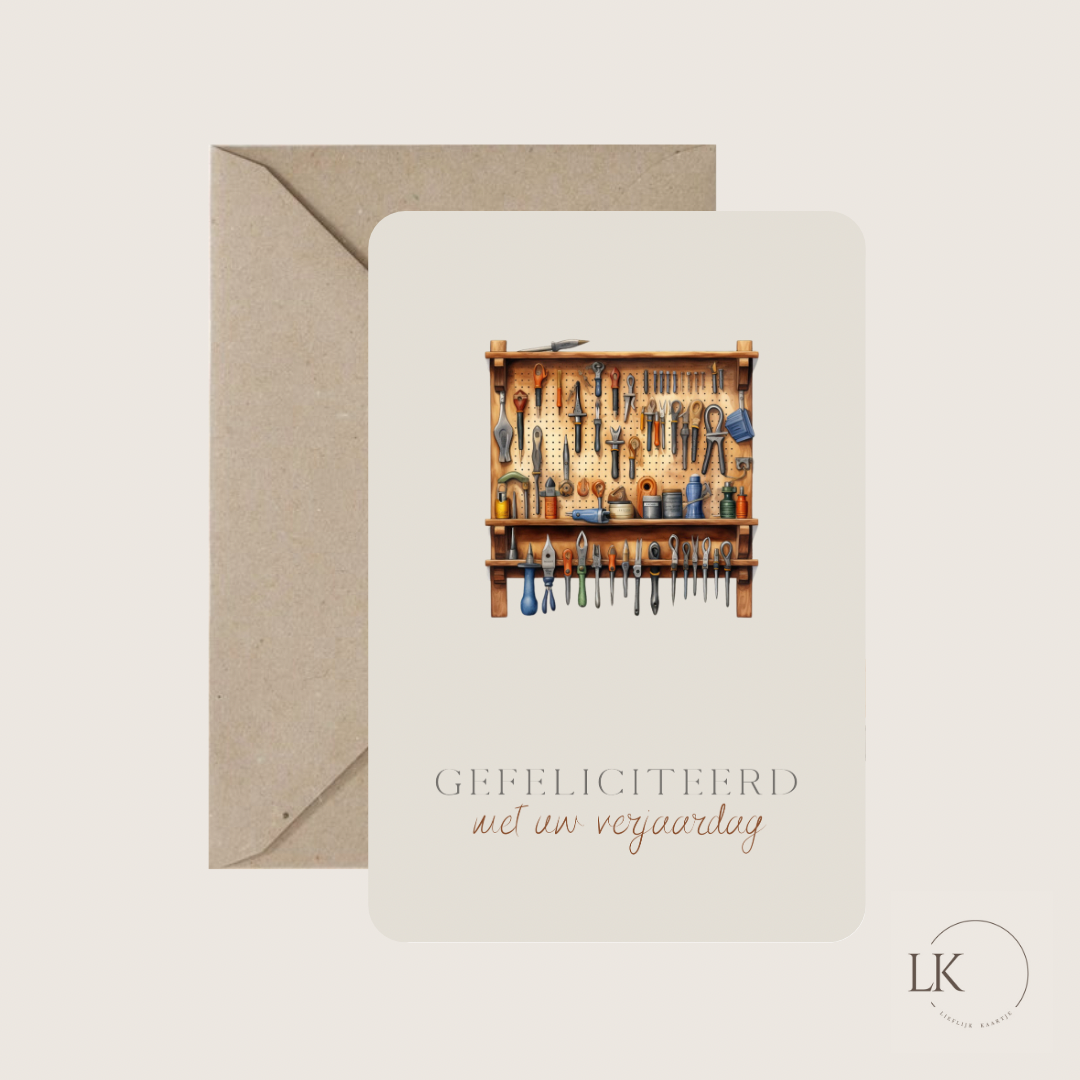 Wenskaart “gereedschapstafel”