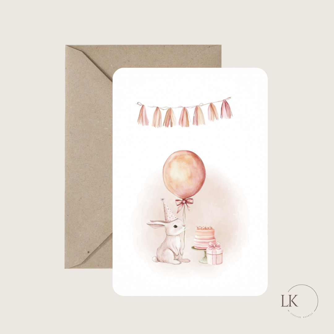 Wenskaart “konijn en taart”