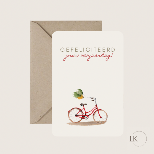 Wenskaart “ ballon met fiets”