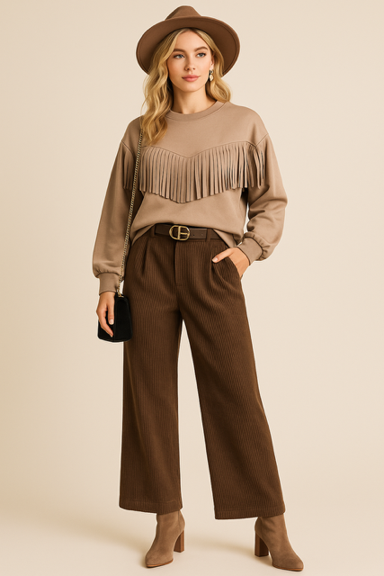 Divine Fringe Detail Sweatshirt – Taupe