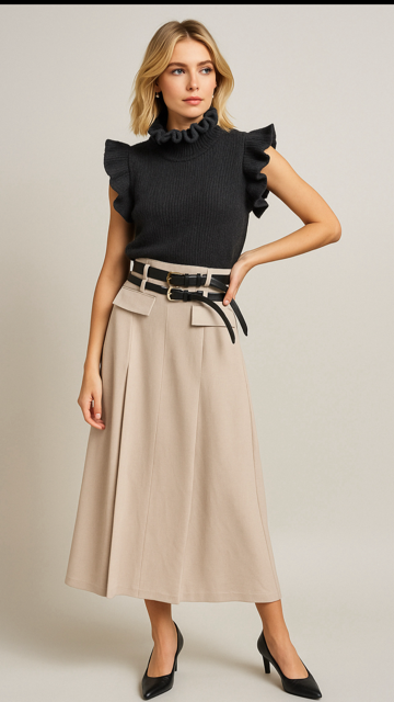 Divine Midi A-Line Skirt – Taupe
