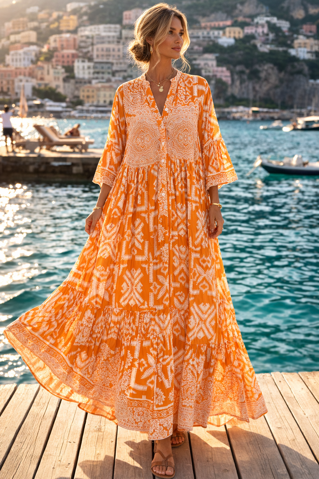 Mediterranean Sunset Boho Maxi Dress