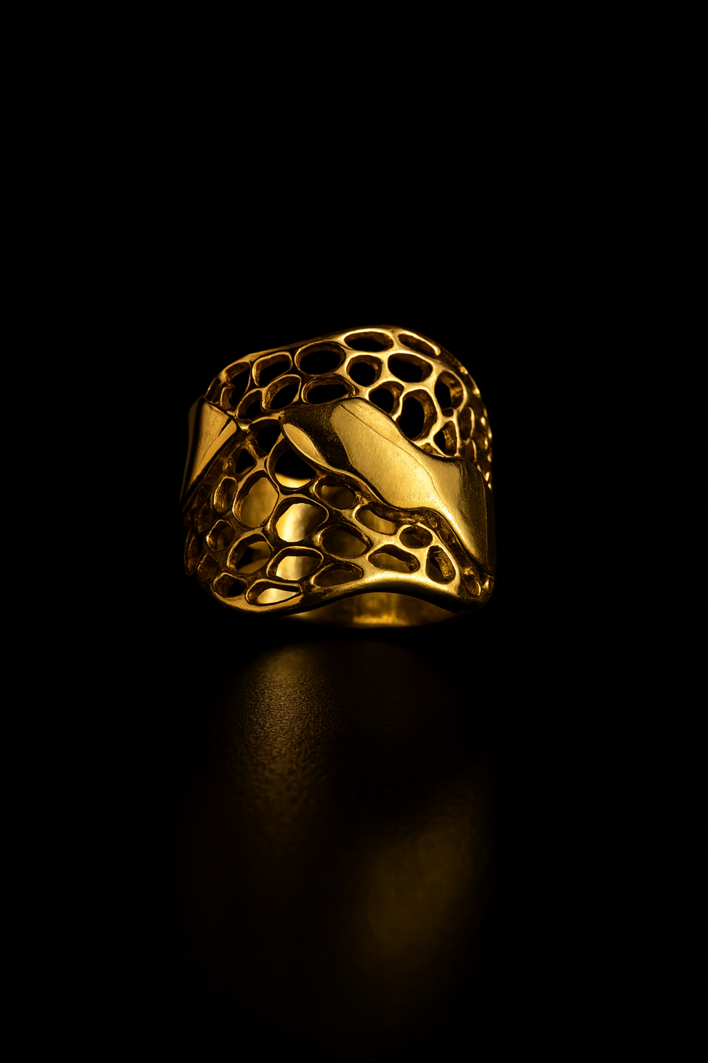 Golden Wave Textured Adjustable Ring – Stainless Steel