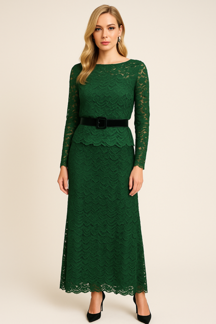 Divine Lace Two-Piece Set – Emerald Green