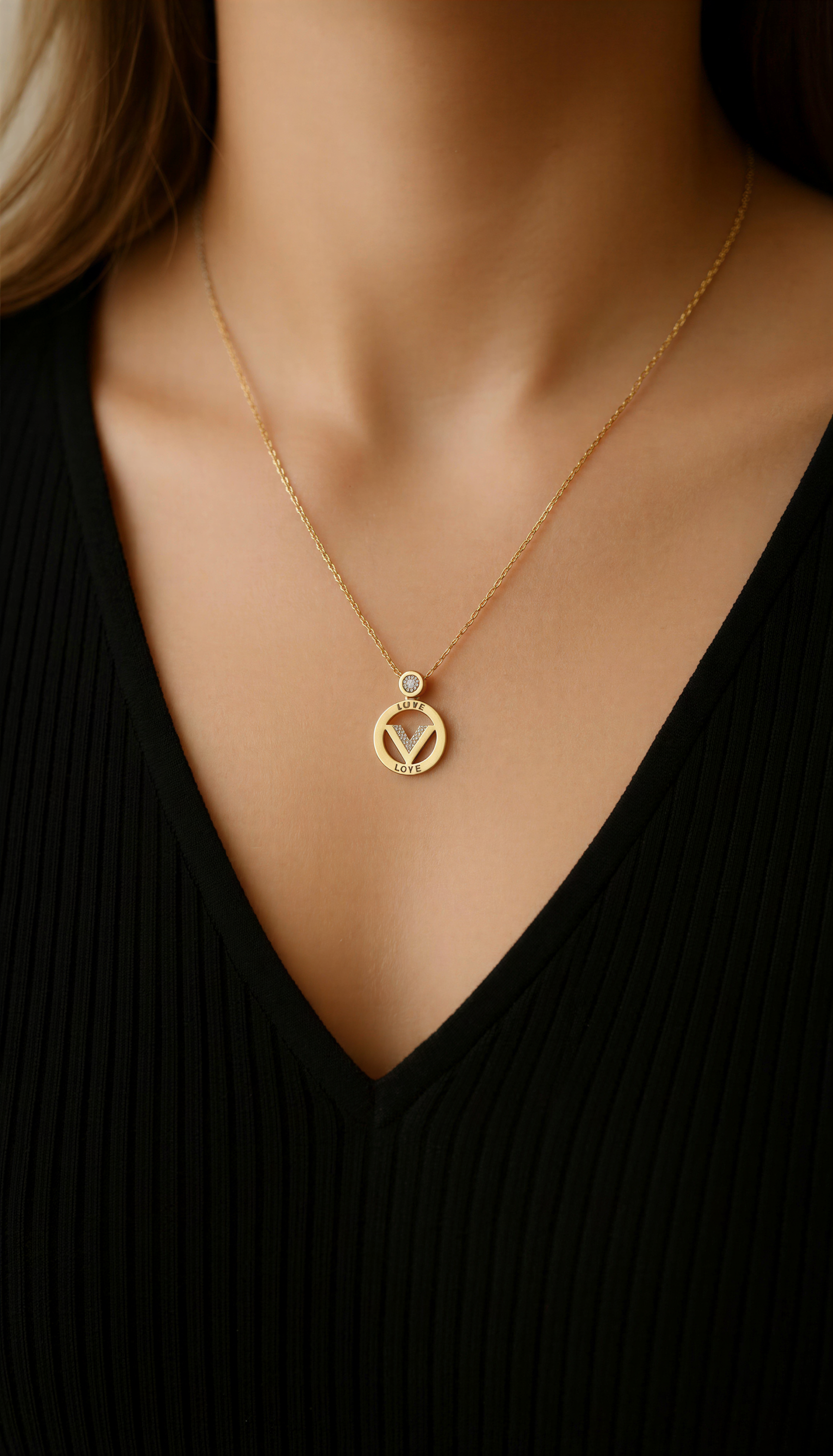 Love Charm Stainless Steel Necklace – Gold Finish