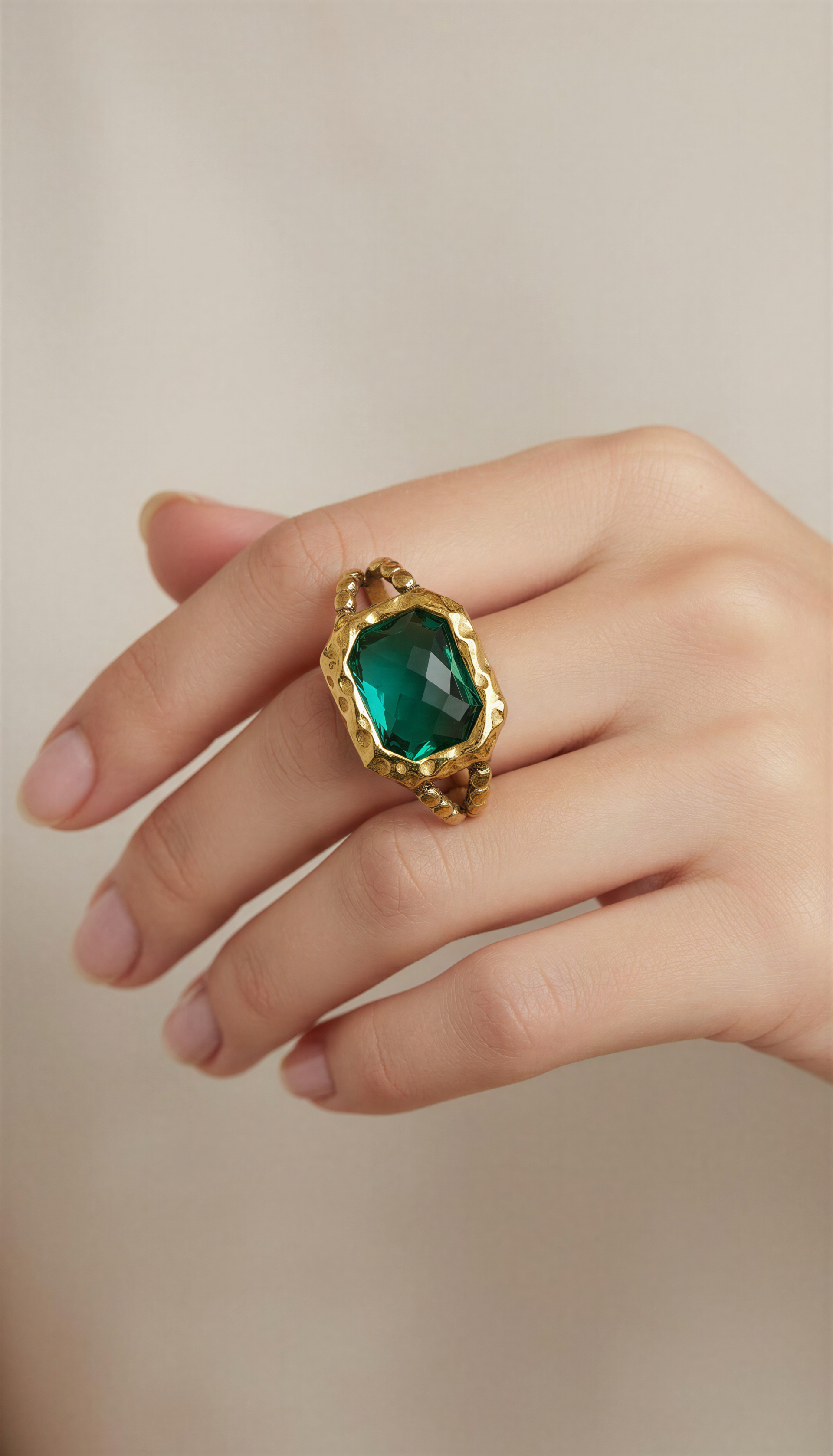 Emerald Glow Adjustable Ring – Stainless Steel