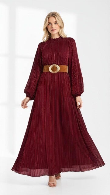 Divine Pleated Maxi Dress – Merlot