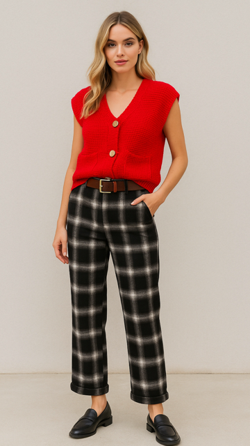 Divine Plaid Tailored Pants – Black & Grey