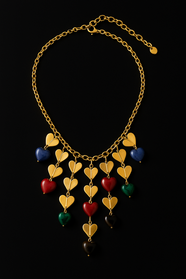 Multicolor Heart Cascade Statement Necklace