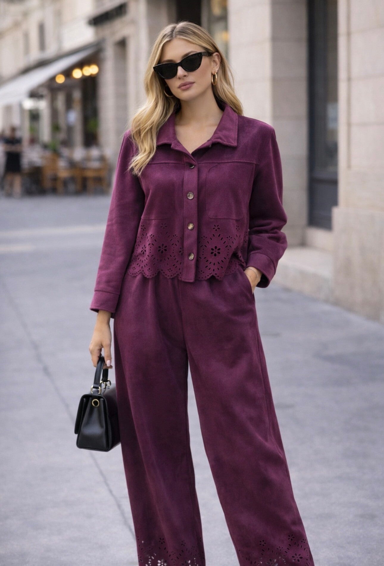 Elegant Suede Two-Piece Set