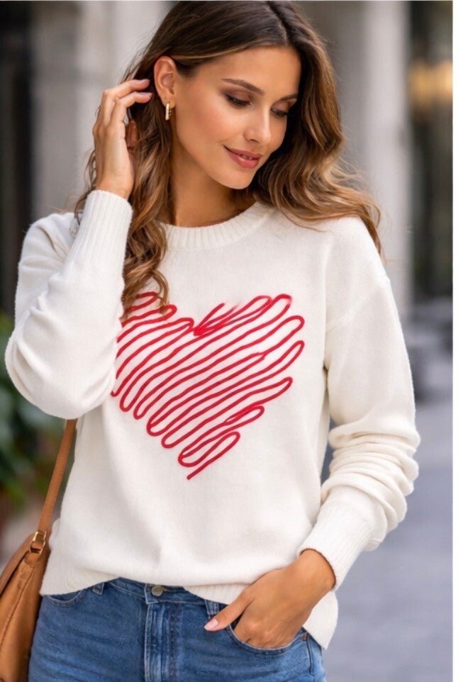 Cream Heart Knit Sweater