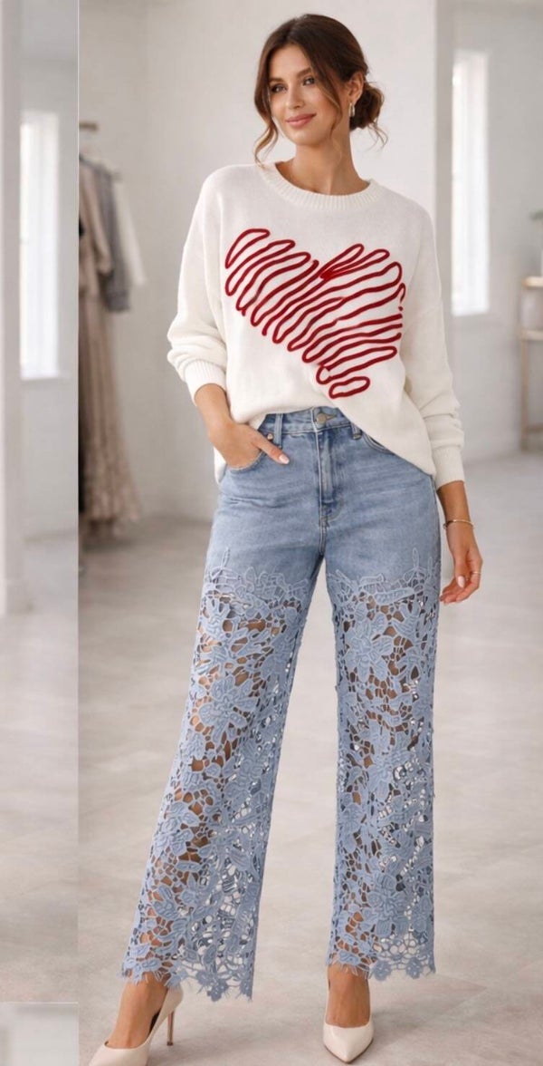 Lace Detail Push-Up Jeans – Light Blue