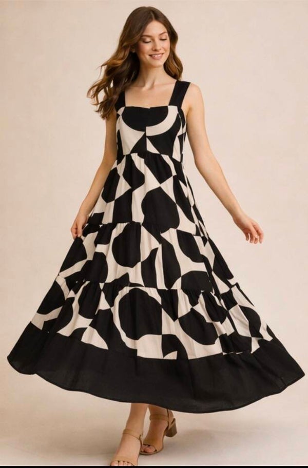 Geo Maxi Dress - Noir