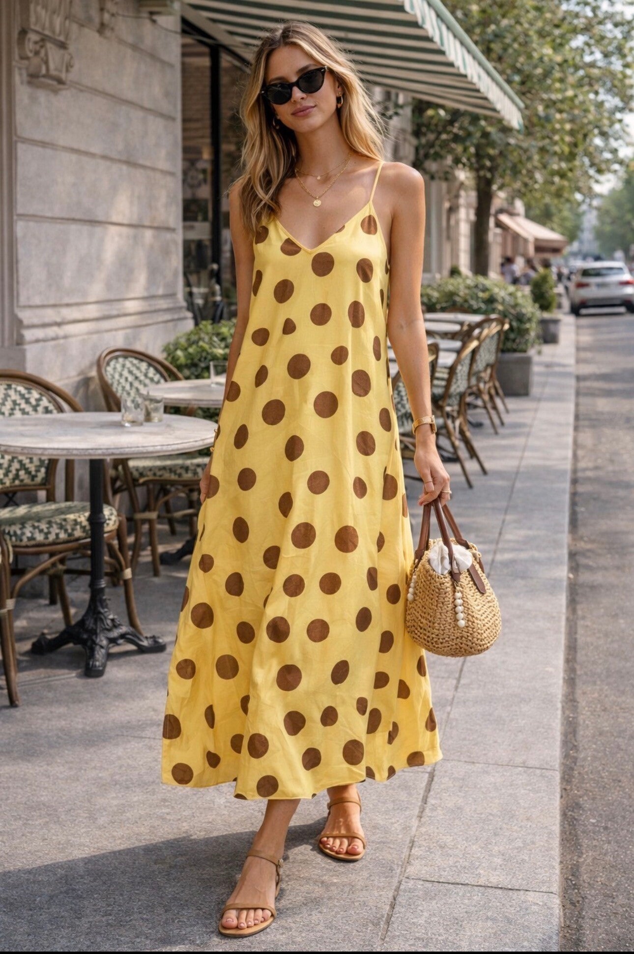 Satin Polka Dot Midi Dress – One Size (S–L) | Effortless Elegant Flow