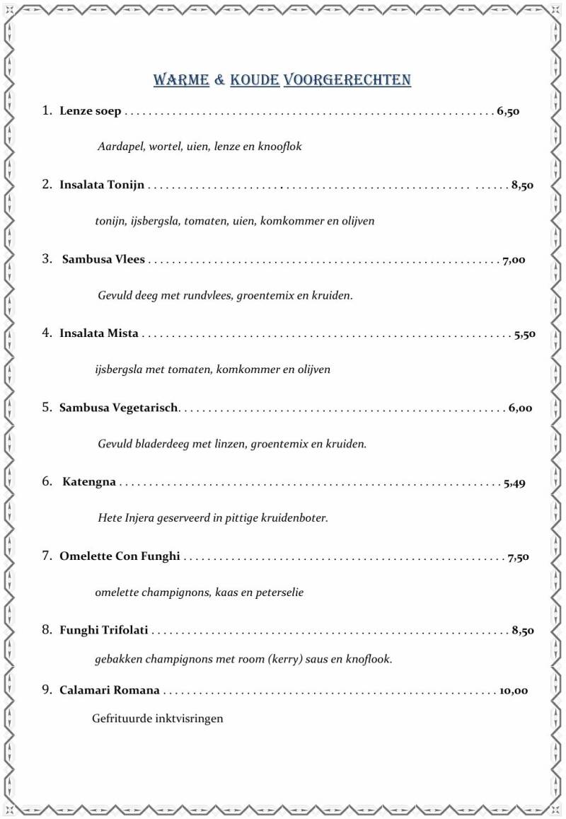 warm en koude habesha Eritrese en Ethiopiche voorgerechten
