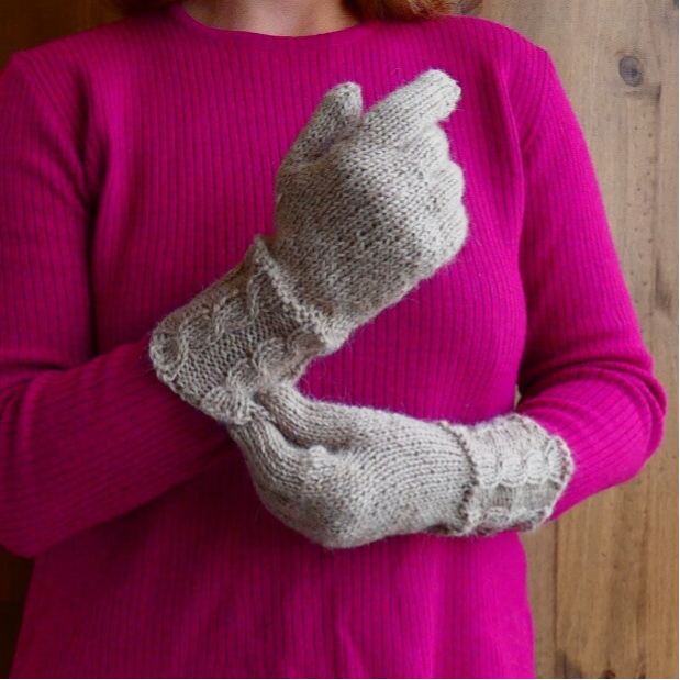 Pattern for women’s cable-wrapped gloves, five braids