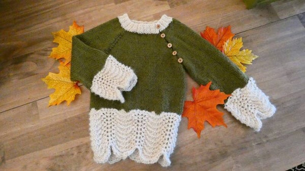 Le pull enfant Valérie vert et écru 2 ans