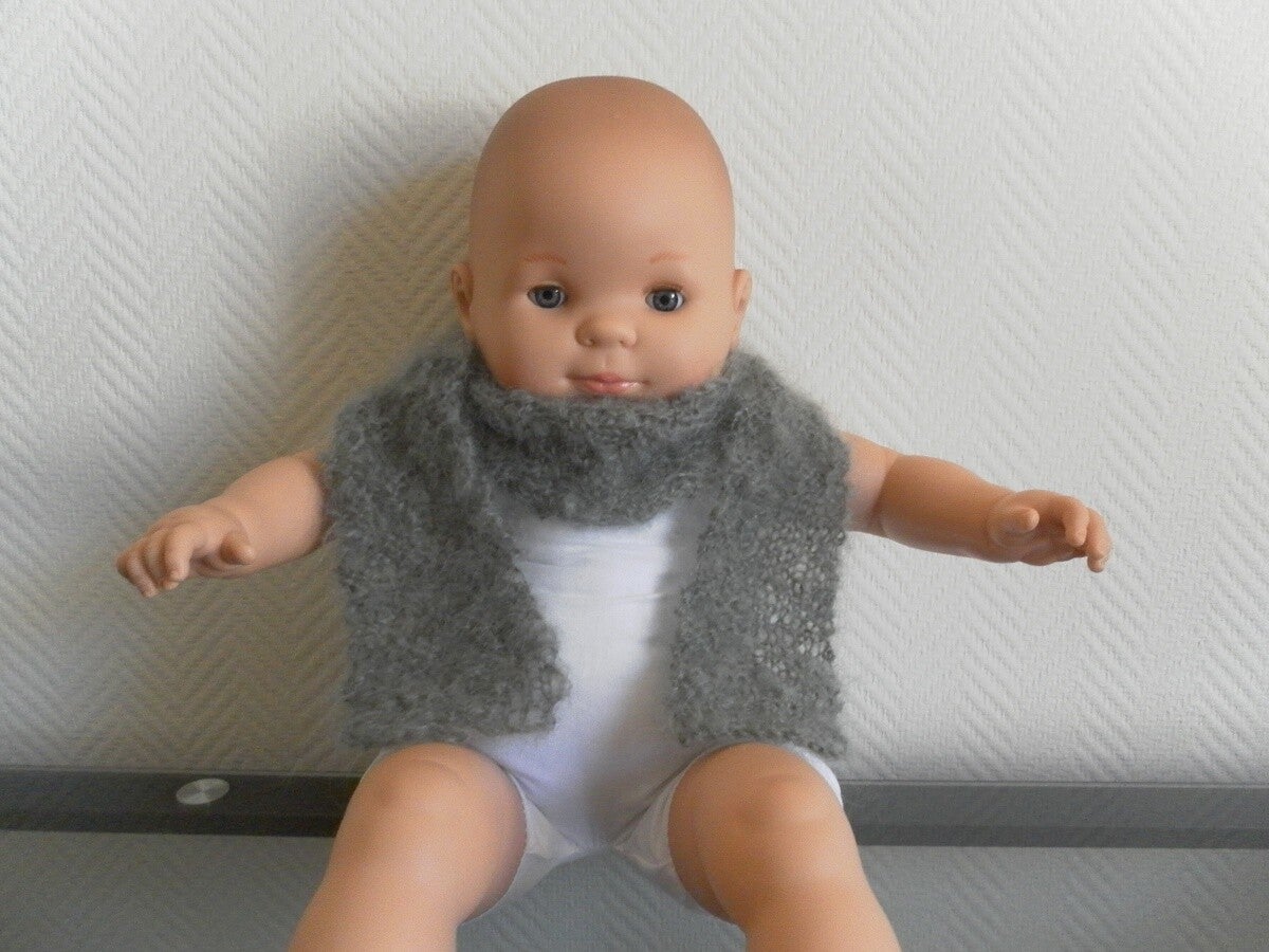 Echarpe bébé gris-vert sauge en mohair et mérinos