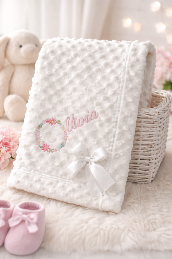 Personalised Floral Letter Bubble Bow Blanket