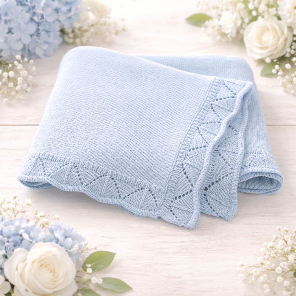 Blue Personalised Crotchet Edge Blanket