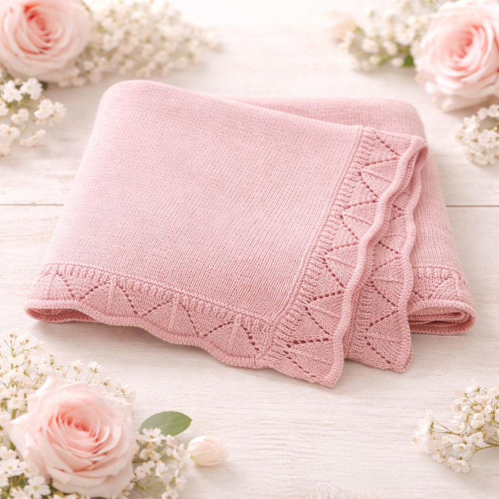 Dusky Pink Personalised Crotchet Edge Blanket