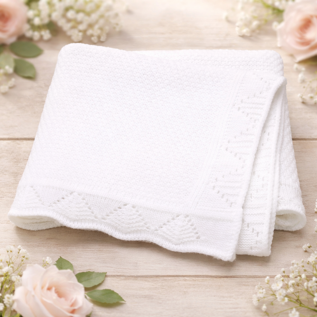 White Personalised Crotchet Edge Blanket
