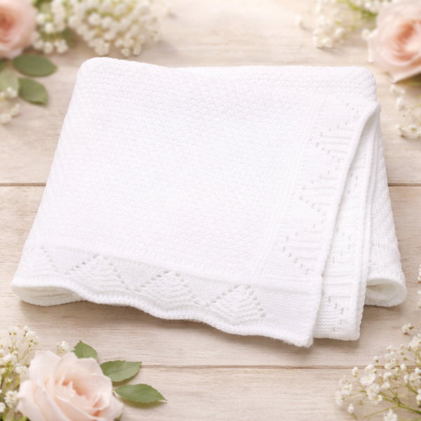 White Personalised Crotchet Edge Blanket