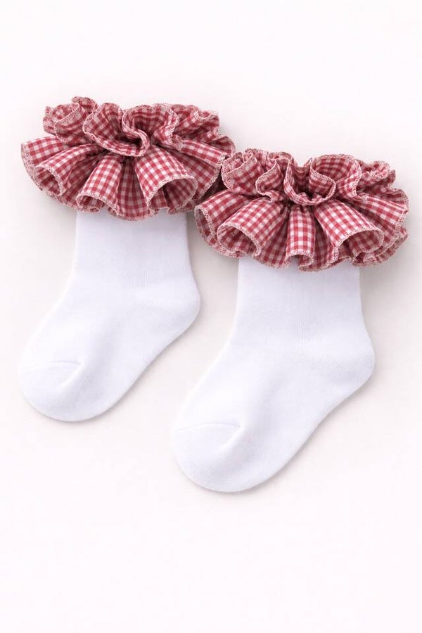 School Gingham Ruffle Socks