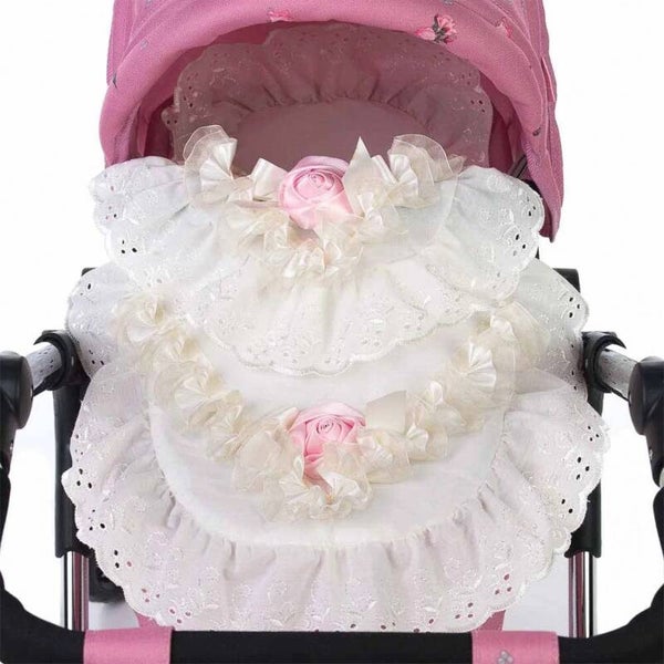 Dolls Pram 2 Piece Bedding Set - cream and pink rose