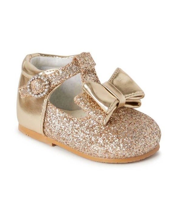 Cora Gold Glitter Bow Shoes
