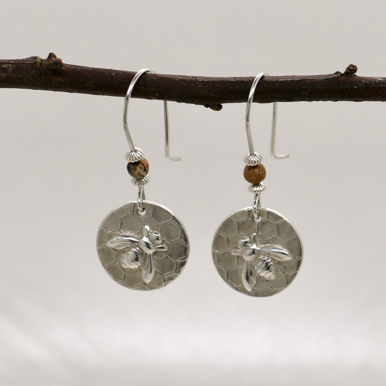 Danglybee earrings with jasper beads