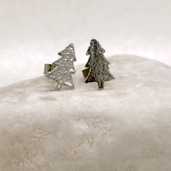 Silver Christmas Tree Stud Earrings