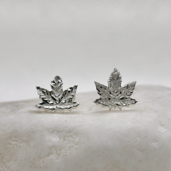 Handmade Fine Silver Maple Leaf Stud Earrings