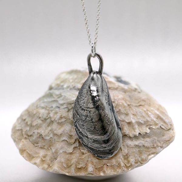 Silver Mussel Shell Necklace, Handmade Beach Jewellery