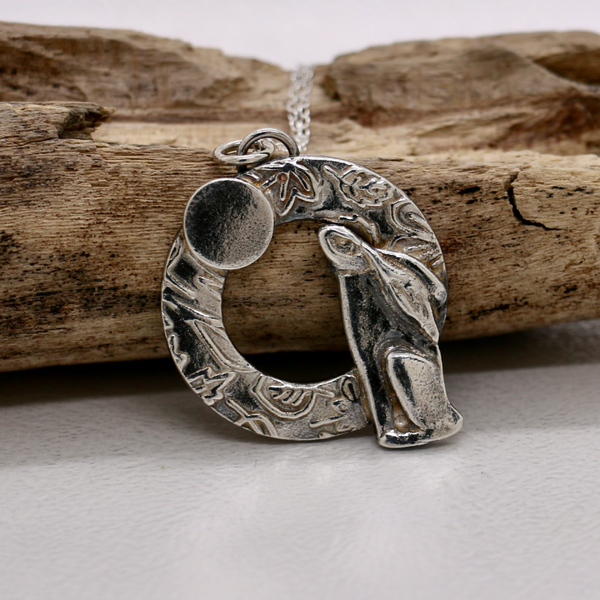 Silver Moon Gazing Hare Necklace, Celestial Pendant, Nature Lovers Jewellery