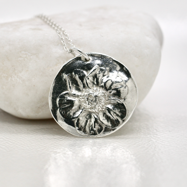 Handmade Fine Silver Flower Pendant Necklace, Nature Inspired